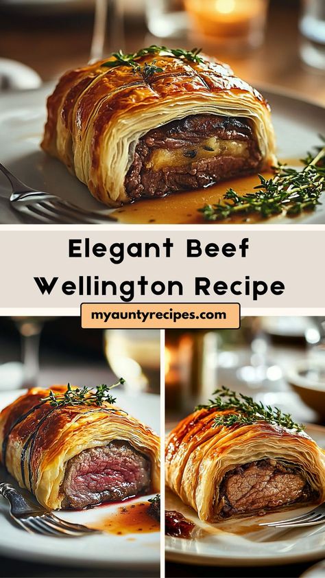 Elevate your dinner table with this Elegant Beef Wellington Recipe! Tender beef, savory mushrooms, and golden puff pastry combine to create a luxurious dish perfect for holidays or special occasions. It's a sophisticated meal that looks as incredible as it tastes. Serve with a rich red wine sauce for the ultimate gourmet experience. Beef Wellington Sauce, Best Beef Wellington Recipe, Easy Beef Wellington, Christmas Beef, Christmas Meat, Wellington Recipe, Family Christmas Dinner, Beef Tenderloin Recipes, Hot Drinks Recipes