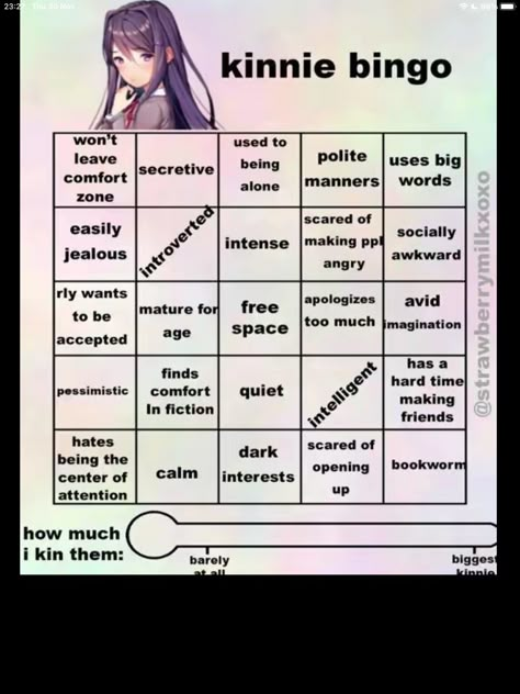 yuri ddlc kinnie bingo! Yuri Kinnie Bingo Ddlc, Ddlc Kinnie Bingo, Yuri Kinnie Bingo, Ddlc Kinnie, Kinnie Bingo Template, Yuri Kinnie, Random Bingo, Character Bingo, Kin Bingo