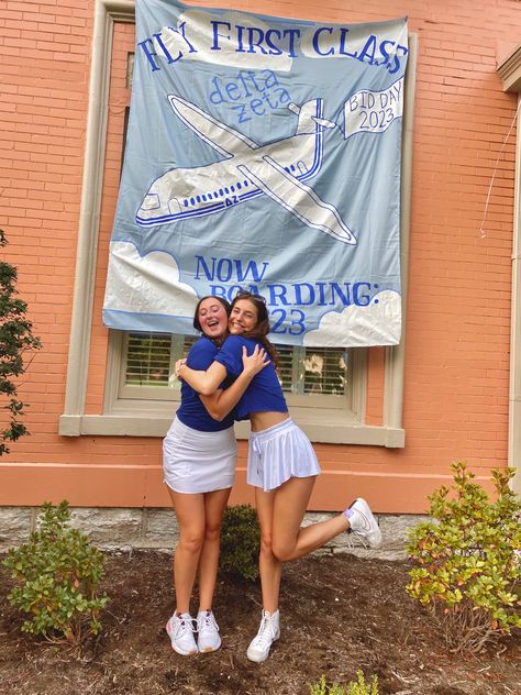 Airline Sorority Theme, Delta Zeta Bid Day Themes, Airline Bid Day Theme, Now Boarding Bid Day Theme, Fly Delta Bid Day Theme, Travel Sorority Recruitment Theme, First Class Bid Day, Airplane Bid Day Theme, Delta Airlines Bid Day