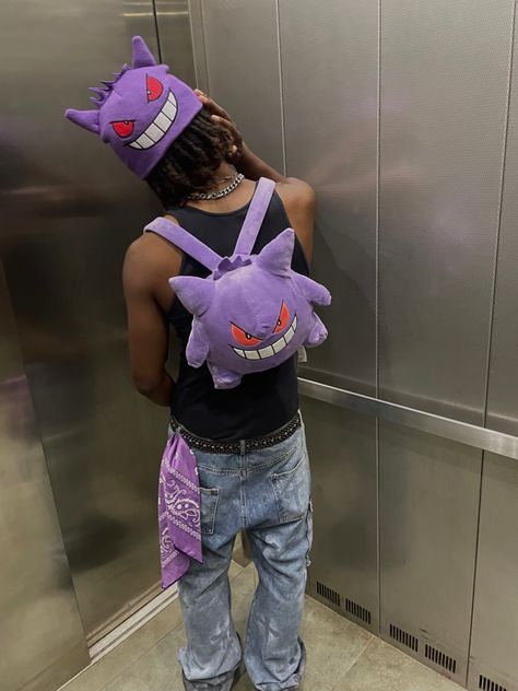 Gengar Outfit, Purple Outfits Men, Y2k Outfits Men, Drippy Fits, Swag Pics, Cute Dreads, Y2k Fits, Drippy Outfit, Streetwear Outfit Ideas