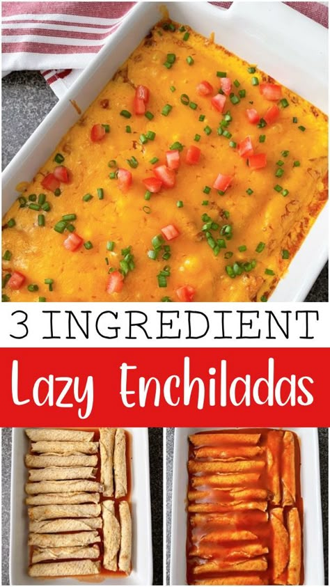 Learn how to make delicious lazy enchiladas with this easy TikTok recipe. With only three ingredients, enchilada sauce, frozen taquitos, and shredded cheese, this will become a go-to meal for busy nights or when you're feeling a bit lazy. Lazy Enchiladas, Frozen Taquitos, Easy Cheese Enchiladas, Frozen Enchiladas, Easy Enchilada Recipe, Easy Casserole Dishes, Taquitos Recipe, Enchilada Ingredients, Easy Enchiladas