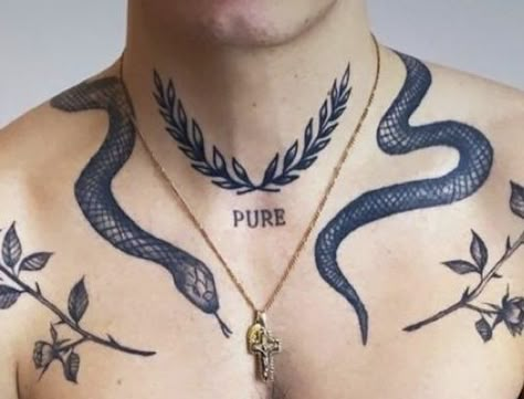 Snake Tattoo On Neck Men, Snake Around The Neck Tattoo, Snake Collar Tattoo, Neck Tattoo Snake, Necklace Tattoo For Men, Neck Snake Tattoo, Snake Around Neck Tattoo, Snake Tattoo Shoulder, Snake Around Neck