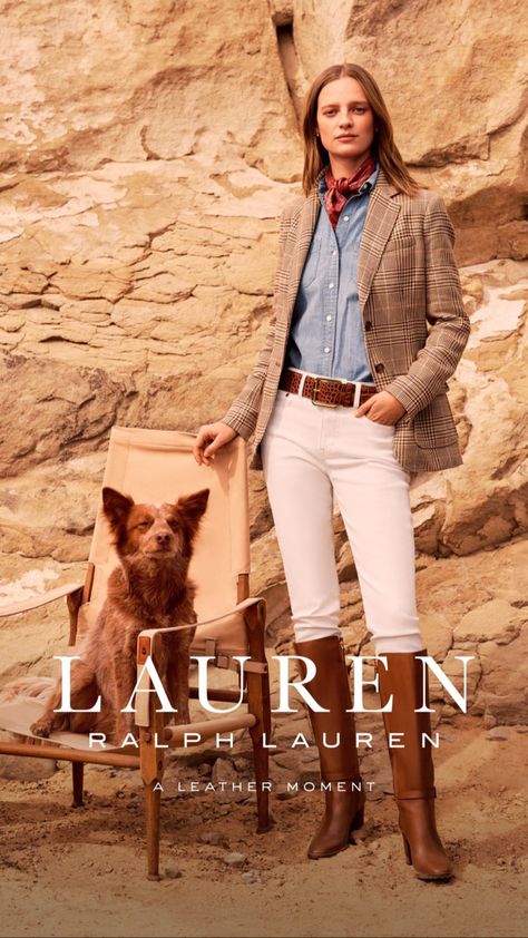 Brown Riding Boots Outfit, Ralph Lauren Photoshoot, Equestrian Style Outfit, Riding Boot Outfits, Ralph Lauren Looks, Classic Outfits For Women, Women's Equestrian, Ralph Lauren Womens Clothing, Ralph Lauren Blazer