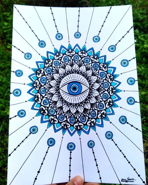 Evil Eye Mandala Art, Big Mandala Drawing, Big Mandala Art, Evil Eye Artwork, Evil Eye Drawing, Evil Eye Mandala, Eye Artwork, Doddle Art, Evil Eye Art