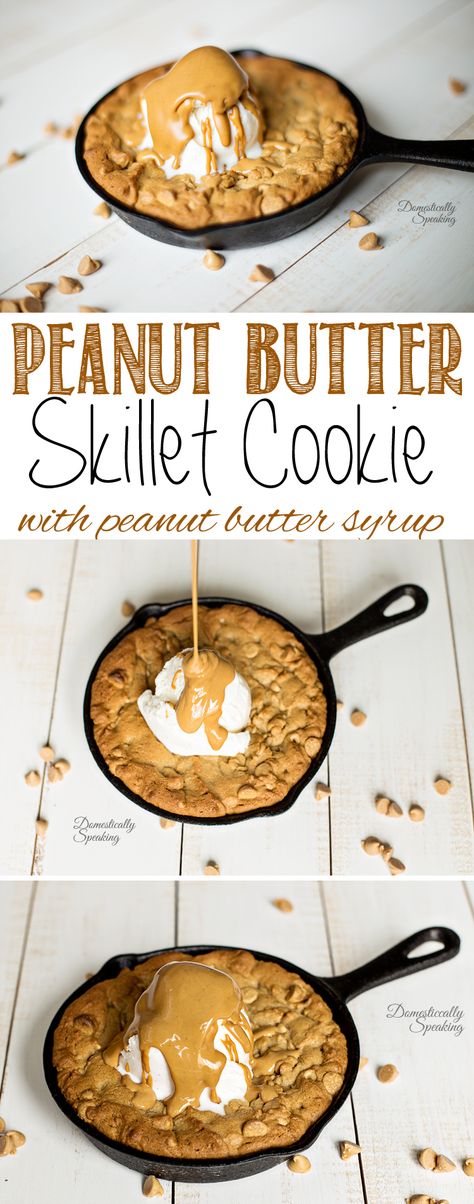 Cast Iron Skillet Peanut Butter Cookie, Mini Skillet Desserts, Peanut Butter Pizookie Recipe, Pazookie In Cast Iron, Peanut Butter Skillet Cookie, Peanut Butter Syrup, National Peanut Butter Day, Skillet Cookies, Skillet Desserts