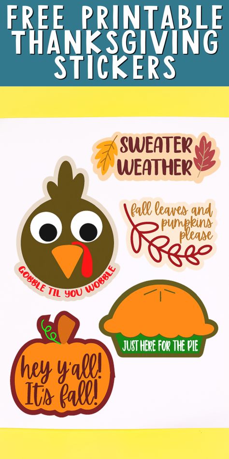 Get these free Thanksgiving stickers for your fall! Perfect for adults or kids and can be used with your Cricut machine! #printable #freeprintable #thanksgiving Thanksgiving Printable Decorations, Thanksgiving Stickers Free Printable, Printables For Adults, Sticker Projects, Thanksgiving Crafts To Make, Thanksgiving Stickers, Cricut Stickers, Fall Crafting, Thanksgiving Clip Art