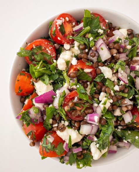 Marinated Lentil Salad, Catering Recipes, Cold Salads, Canned Lentils, Mediterranean Salad, Cold Salad, Lentil Salad, Catering Food, Clean Eats