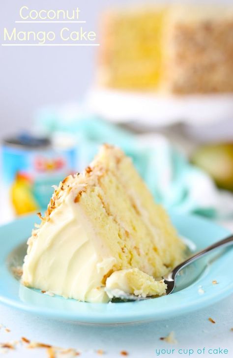 Mango Coconut Cake, Cup Of Cake, Mango Slices, Coconut Cream Cheese Frosting, Lea Clark, Coconut Pound Cakes, Tropical Desserts, Beach In Hawaii, Tropical Food