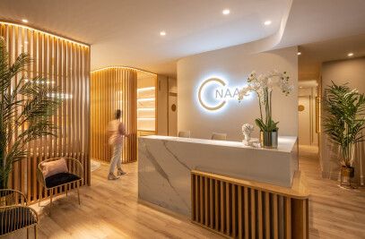 Beauty | Naac Clinic Beauty Clinic Design, Wellness Collective, Sustainable Building Materials, Cosmetic Clinic, Clinic Interior Design, Implant Dentistry, Aesthetic Clinic, Architecture Landmark, Warm Lighting