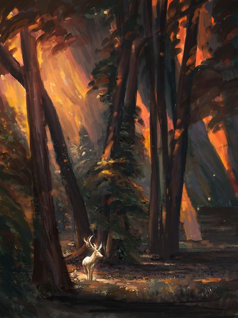 Autumn Anime Wallpaper, Fantasy World Landscapes, Autumn Fantasy Art, Autumn Aesthetic Nature, Forest On Fire Drawing, Autumn Forest Art, Autumn Scenery Illustration, Autumn Digital Art, Fantasy Autumn