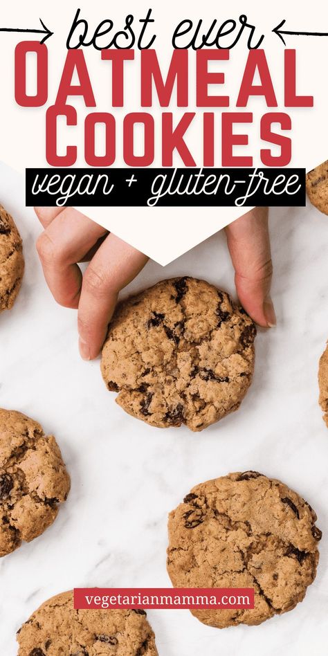 Gluten Free Vegan Oatmeal Cookies, Oatmeal Cookies Vegan, Healthy Vegan Cookies, Vegan Oatmeal Cookies, Gluten Free Oatmeal Cookies, Gluten Free Recipes For Kids, Gluten Free Desserts Healthy, Gf Cookies, Vegan Oatmeal