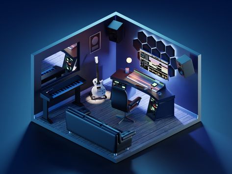 Recording Studio by Roman Klčo Gaming Studio Design, Room Studio Ideas, Small Recording Studio Design, Home Studio Setup Music, Small Music Studio Ideas, Recording Studio Ideas, Small Recording Studio, Room Recording Studio, Diy Mini House