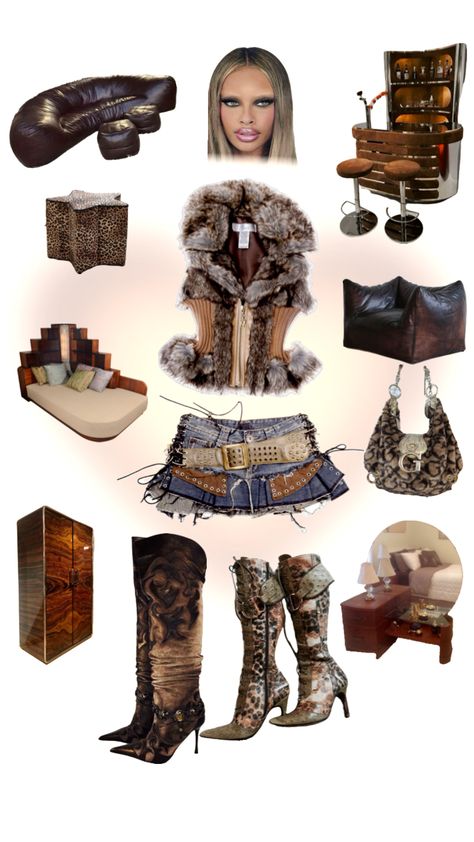 Y2k Brown Bratz Outfit (Douvet-Bôa playing in the background) #browndecor #brown #brownoutfit #browny2k #y2koutfit #bratzoutfitinspo #boots #brownboots #furryvest #y2k #bratz Bratz Outfit, Y2k Bratz, Brown Y2k, Brown Decor, Brown Outfit, Brown Boots, Fashion Outfits, Boots