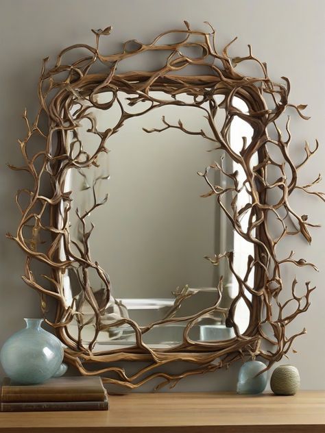 Woodland Aesthetic Decor, Woodland Home Aesthetic, Whimsical Mirror, Earthy Room, Content Room, Fae Garden, Forest Home Decor, Branch Frame, Woodland Home Decor