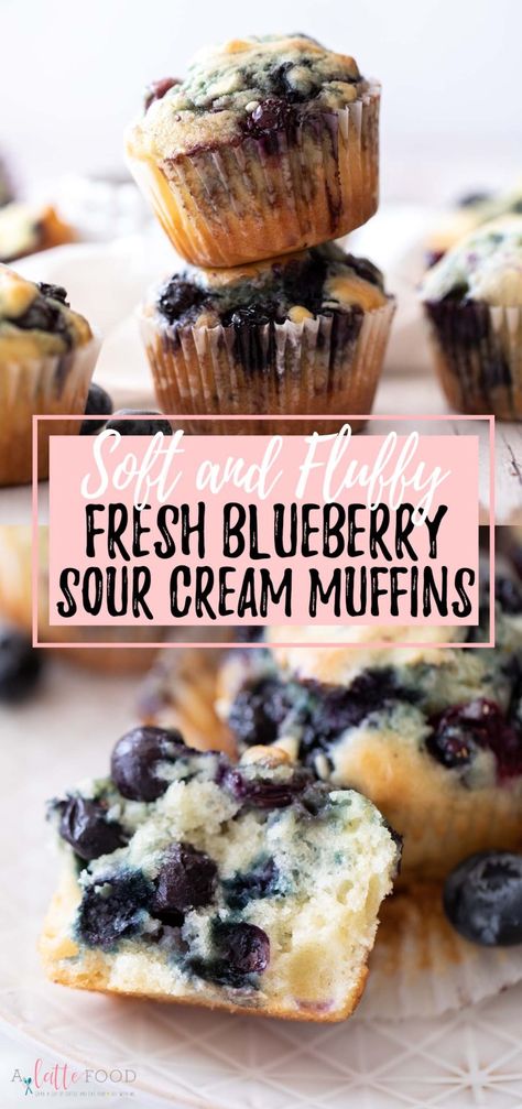 Blueberry Sourcream Muffins, Blueberry Muffins Without Milk, Blueberry Muffins With Sour Cream, Blueberry Sour Cream Muffins, Fluffy Blueberry Muffins, Muffins With Sour Cream, Fresh Blueberry Muffins, Easy Breads, Sour Cream Blueberry Muffins