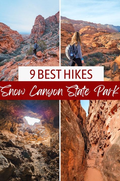 Discover must-do trails and hidden gems in Snow Canyon State Park with our guide to hiking in Utah! Located near St. George, this Utah vacation spot offers unique slot canyons, caves, and kid-friendly paths that belong on any Utah bucket list. Perfect for road trips and exploring US destinations, these hikes showcase the best of Snow Canyon. Make sure to add these trails to your USA bucket list for an incredible adventure! Hiking In Utah, Utah Bucket List, Utah State Parks, Snow Canyon State Park, Slot Canyons, Utah Vacation, Usa Bucket List, Pins Ideas, Utah Hikes