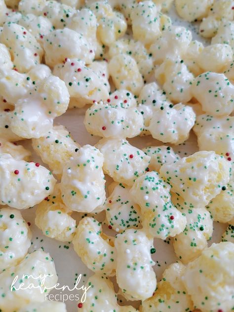 Puffcorn Christmas Munch Puffed Corn Christmas Munch, Marshmallow Puffcorn, Christmas Crunch Popcorn, Puffcorn Almond Bark, Corn Puffs White Chocolate, Puffcorn Christmas Munch, Puff Corn Christmas Munch, Almond Bark Puffcorn, Chesters Puffcorn Recipes