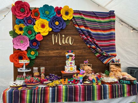 Mexican Themed One Year Old Party, Mexican Theme 1st Birthday Party Girl, Mexican Party Backdrop Ideas, Fiesta 1st Birthday Party Girl, Mexican 1st Birthday Party Girl, Mexican Theme Backdrop, Mexican Party Backdrop, First Fiesta Birthday, Mexican Birthday Party Ideas