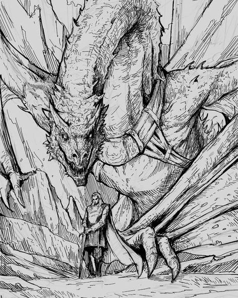 Caraxes Daemon Art, Dragon Perspective Drawing, Got Dragons Art, Got Dragon Drawing, Caraxes Dragon Drawing, Daemon Targaryen Drawing, House Of The Dragon Sketch, Scary Dragon Drawing, Caraxes Dragon Tattoo