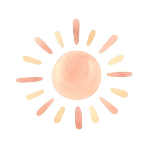 Sunshine Illustration, Boho Graphics, Sun Watercolor, Boho Sunshine, Sun Illustration, Sunshine Birthday, Retro Sun, Contemporary Vintage, Boho Sun