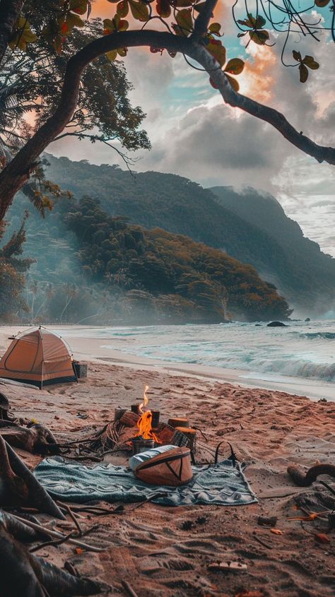 beach camping aesthetic Camping Wallpaper Iphone, Beach Camping Aesthetic, Camping Wallpaper, Camping Aesthetic, Camping Places, Nature Camping, Adventure Inspiration, Adventure Photos, Beach Camping