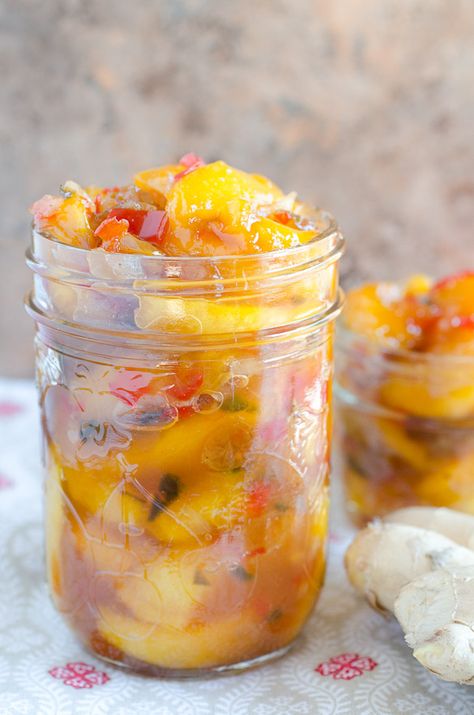 Fresh Peach Chutney - serve over top pork chops or satisfy your beginner's appetite on cheese and crackers. Jalapeno Chutney, Peach Chutney Recipes, Easy Recipes For Family, Hot Banana, Spicy Chutney, Cheese And Crackers, Chutney Recipe, Hot Peppers, Jam And Jelly