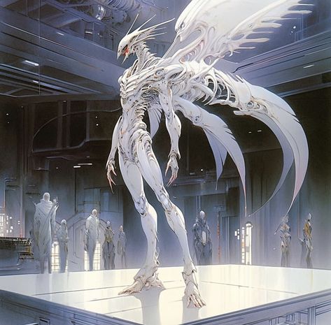 Mutated Human Concept Art, Angelic Monster, Marc Core, Gut Spill Art, Angel Concept Art, Angel Monster, Alien Angel, White Demon, Angel Dragon