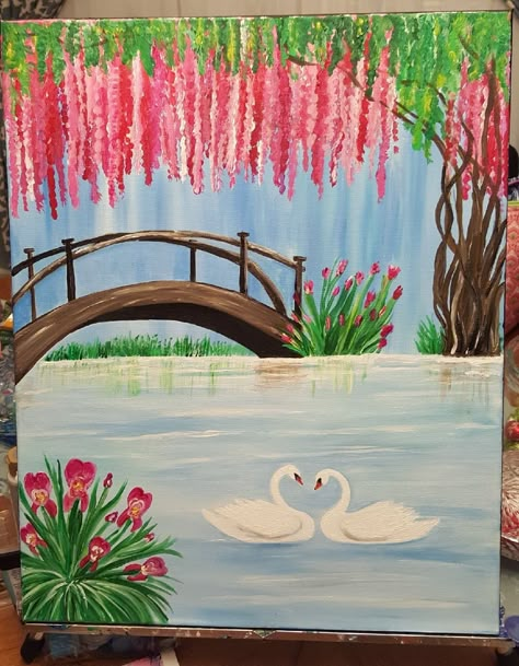 Christmas Easy, Simple Canvas Paintings, Cute Canvas Paintings, Easy Canvas Art, Easy Canvas, Canvas Painting Designs, Landscape Art Painting, Painting Art Lesson, Spring Painting