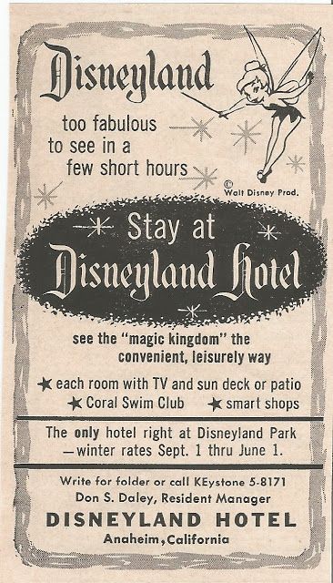 Disneyland Hotel Anaheim, Hotel Advertisement, Vintage Disney Posters, Retro Disney, Sunset Magazine, Disneyland Hotel, Disney Posters, Paper Items, Vintage Disneyland