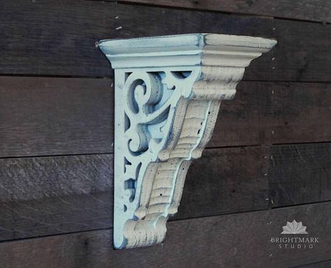 Wood Shelf Brackets, Salvaged Decor, Corbel Shelf, Wooden Corbels, French Farmhouse Style, Wooden Brackets, Hardwood Plywood, Wood Corbels, Shabby Chic Kitchen