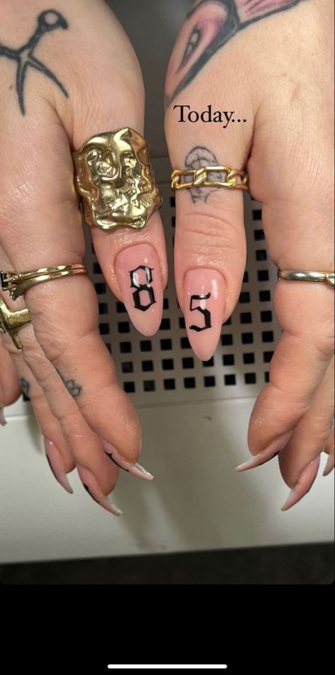 Nail Writing Designs, 1997 Nail Design, Old English Numbers On Nails, Football Nails Design With Number, 1999 Nail Design, 2001 Nail Designs, Football Number Nails, Old English Nail Art, Birth Year Nails Design