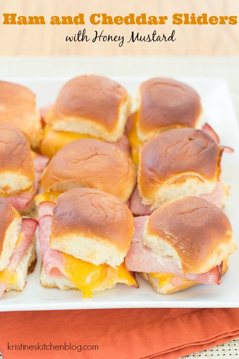 Ham and Cheddar Sliders with Honey Mustard are the perfect make-ahead party food. Who can resist a warm sandwich with melty cheese, salty ham, and sweet honey mustard sauce? Ham And Cheddar Sliders, Grilled Pork Tenderloin Recipes, Chicken Tortilla Casserole, Ham Sliders, Easy Ham, Honey Mustard Sauce, Mustard Sauce, Pork Tenderloin Recipes, Ham And Cheese