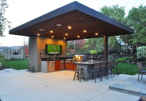 Covered Outdoor Kitchens, Small Outdoor Kitchens, Modern Gazebo, Modern Outdoor Kitchen, Bar Outdoor, Outdoor Kitchen Bars, Outdoor Kitchen Plans, Build Outdoor Kitchen, Outdoor Kitchen Ideas