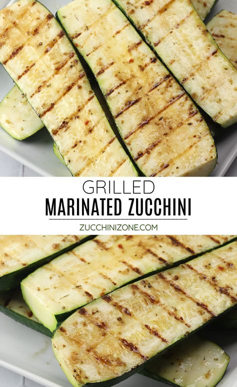 Grilled marinated zucchini is an easy and delicious way to add a burst of flavor to your favorite summer side dish. Fresh zucchini is brushed in a simple homemade marinade and grilled to perfection in minutes. Marinated Zucchini, Homemade Marinade, Summer Vegetable Recipes, Summer Fruit Recipes, Zucchini Side Dishes, Zone Recipes, Rosemary Roasted Potatoes, Fresh Zucchini, Summer Zucchini