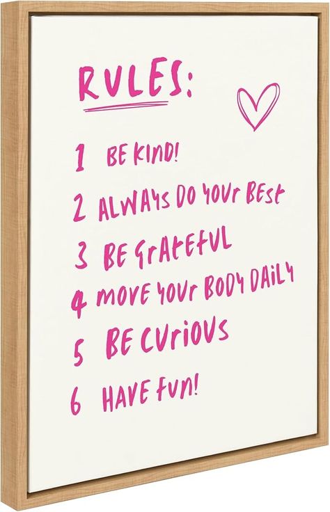 Amazon.com: Kate and Laurel Sylvie House Rules Framed Canvas Wall Art by Honey Island Studio, 18x24 Natural, Cute Pink House Rules Art for Wall: Posters & Prints Cute Pink House, House Rules Poster, Art For Wall, Pink House, House Rules, Move Your Body, Pink Houses, Wall Posters, Do Your Best