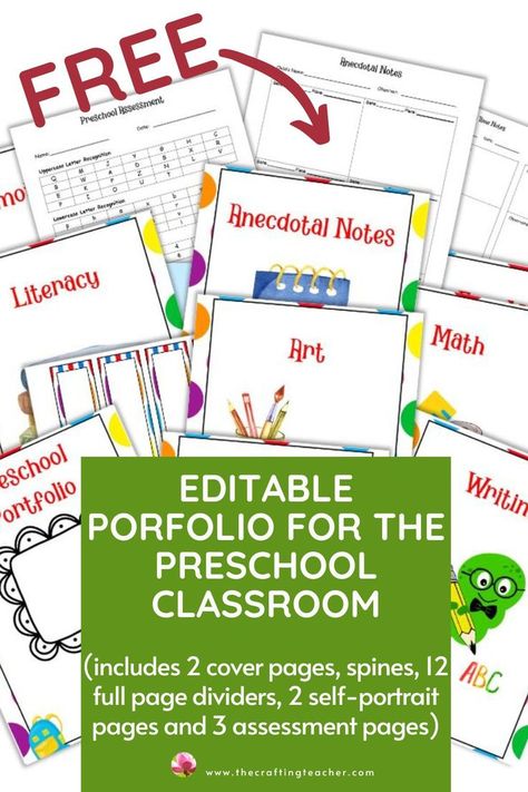 Portfolios allow teachers to evaluate the child’s overall performance, and allow parents to see more clearly the results during conferences. Preschool Portfolio, Anecdotal Notes, Teacher Portfolio, Preschool Assessment, Page Dividers, Preschool Teachers, Math Art, Free Preschool, Preschool Teacher