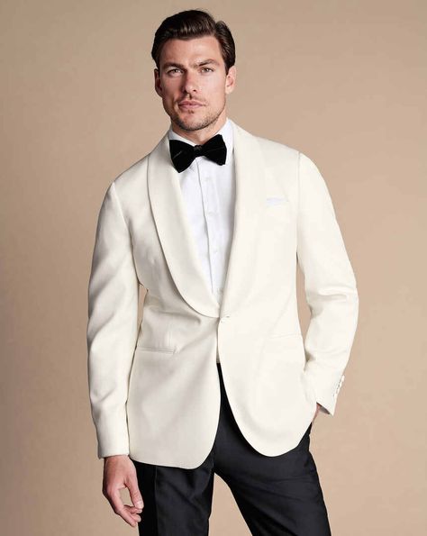 Mens White Suit, Mens Formalwear, Charles Tyrwhitt Shirt, Smart Casual Shirts, Black Suit Wedding, Black And White Tuxedo, Polo Shirt Style, Morning Suits, Smart Jackets