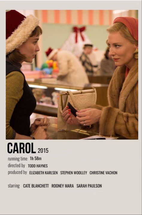 minimal polaroid movie poster for carol Carol Movie Poster, Carol Poster, Wlw Movies, Theater Living Room, Carol Movie, Retro Film Posters, Romance Movie Poster, Todd Haynes, Romance Movie