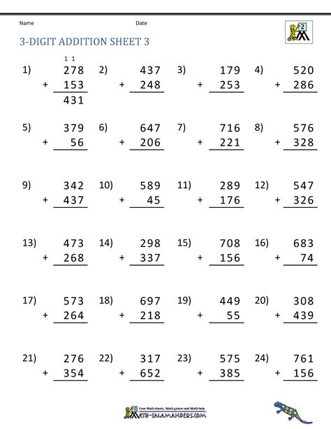 https://www.math-salamanders.com/image-files/3-digit-addition-with-regrouping-3.gif 3 Digit Addition Worksheets, Addition Regrouping, Addition With Regrouping Worksheets, Free Addition Worksheets, 3 Digit Addition, Kindergarten Addition Worksheets, Math Addition Worksheets, First Grade Math Worksheets, Worksheets For Grade 3