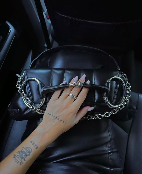 Gucci Horsebit Shoulder Bag. Black Purse. Silver Chain. Hand Tattoos. Black Leather Skirt. Hand Tattoos Black, Gucci Horsebit Bag, Black Gucci Bag, Tattoos Black, Black Leather Skirt, Gucci Horsebit, Black Leather Skirts, Black Purse, Shoulder Bag Black