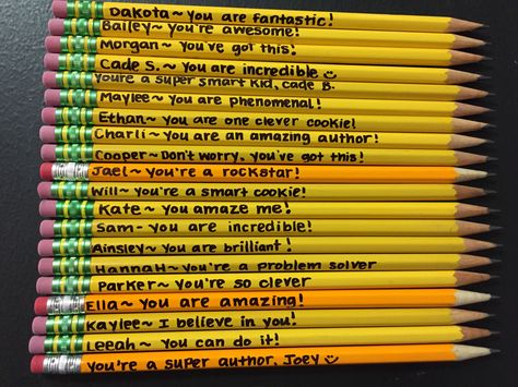 Write motivational messages to students on pencils! I did mine before our state writing assessment. Pencils With Positive Messages, State Assessment Encouragement, Motivational Gifts For Students, Pencil Quotes For Students, State Assessment Motivation, Eqao Grade 3 Prep, Test Motivation For Students, Pencil Sayings, State Testing Motivation