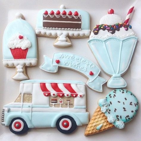 Arty McGoo - dessert cookies Retro Cookies, Truck Cookies, Funny Cookies, Dessert Cookies, Cream Cookies, Iced Sugar Cookies, Life Is Sweet, Summer Cookies, Sugar Cookie Designs