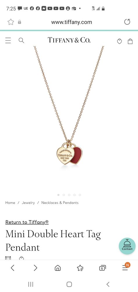 Return To Tiffany, Return To Tiffany Necklace, Tiffany Necklace, Double Heart, Red Necklace, Gold Heart Necklace, Tiffany And Co, Mini Heart, Heart Of Gold