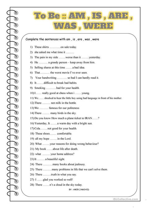 To be (( am , is , are , was ,were)) - English ESL Worksheets for distance learning and physical classrooms Was Were Worksheet Grade 2, Helping Verbs Worksheet, Helping Verbs, The Worksheet, Learning English For Kids, Verb Worksheets, English Grammar Worksheets, Grammar Practice, English Worksheets For Kids