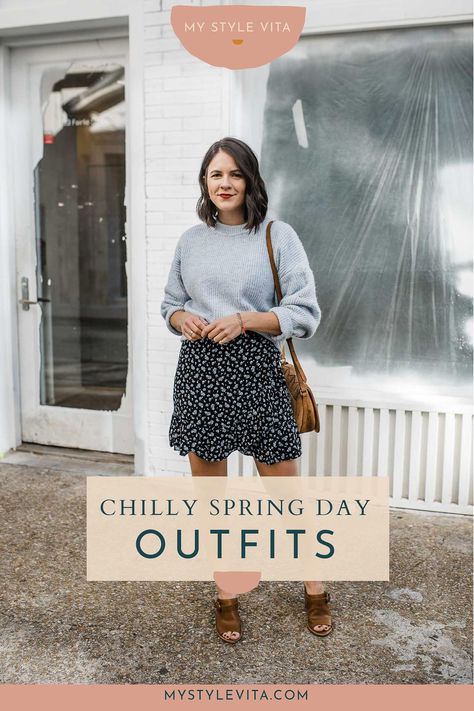 When you're stuck in that inbetween weather of spring and almost summer, chilly spring days require a certain type of outfit. Try this skirt and lightweight sweater combo for chilly spring days! #elevatedeveryday #mystylevita #fashion Chilly Spring Outfit, Yellow Coat, Winter To Spring, Spring Outfit Ideas, Cute Skirt, Spring Skirts, Floral Mini Skirt, Cool Graphic Tees, Chilly Weather