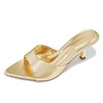 Mule Shoes For Women, Gold Kitten Heels, Gold Mules, Heeled Flip Flops, Sandals Cute, Slip On Dress, Heel Mules, Point Shoes, Synthetic Materials