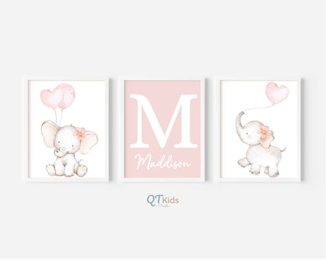 Personalized Elephant Nursery Prints, Custom Baby Girl Name Printable Wall Art, Blush Pink Elephant Nursery Decor Prints, DIGITAL DOWNLOAD Pink Elephant Nursery, Elephant Nursery Girl, Elephant Nursery Prints, Elephant Nursery Decor, Nursery Decor Prints, Baby Girl Name, Girl Name, Decor Prints, Elephant Nursery