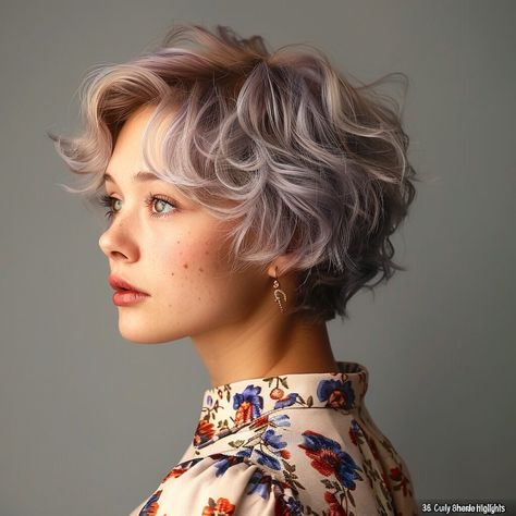 40 Trendy Short Wavy Hairstyles Short Shag Hair Color Ideas, Very Short Wavy Bob, Hair Color Ideas For Short Curly Hair, Short Curly Blonde Hair, Pixie Wavy Hair, Shag Hairstyle, Short Wavy Hairstyles, Lavender Highlights, Wavy Pixie Cut