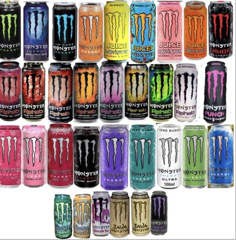 All Monster Energy Drink, Monster Energy Drink Logo, Monster Cans Diy, Monster Flavors, Energy Monster, Monster Energy Drinks, Rauch Fotografie, Y2k Scene, Monster Pictures