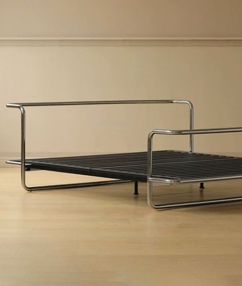 day bed ideas • Instagram Chrome Bed Frame, Day Bed Ideas, Metal Day Bed, Dopamine Design, Wax London, Instagram King, Bottom Freezer, Day Bed, Bed Ideas